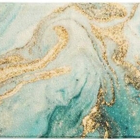 NEW Bath Rug Runner Luxury Turquoise Marble Velvet Bath Mat 18x47 inch Non-Slip - Picture 4 of 10